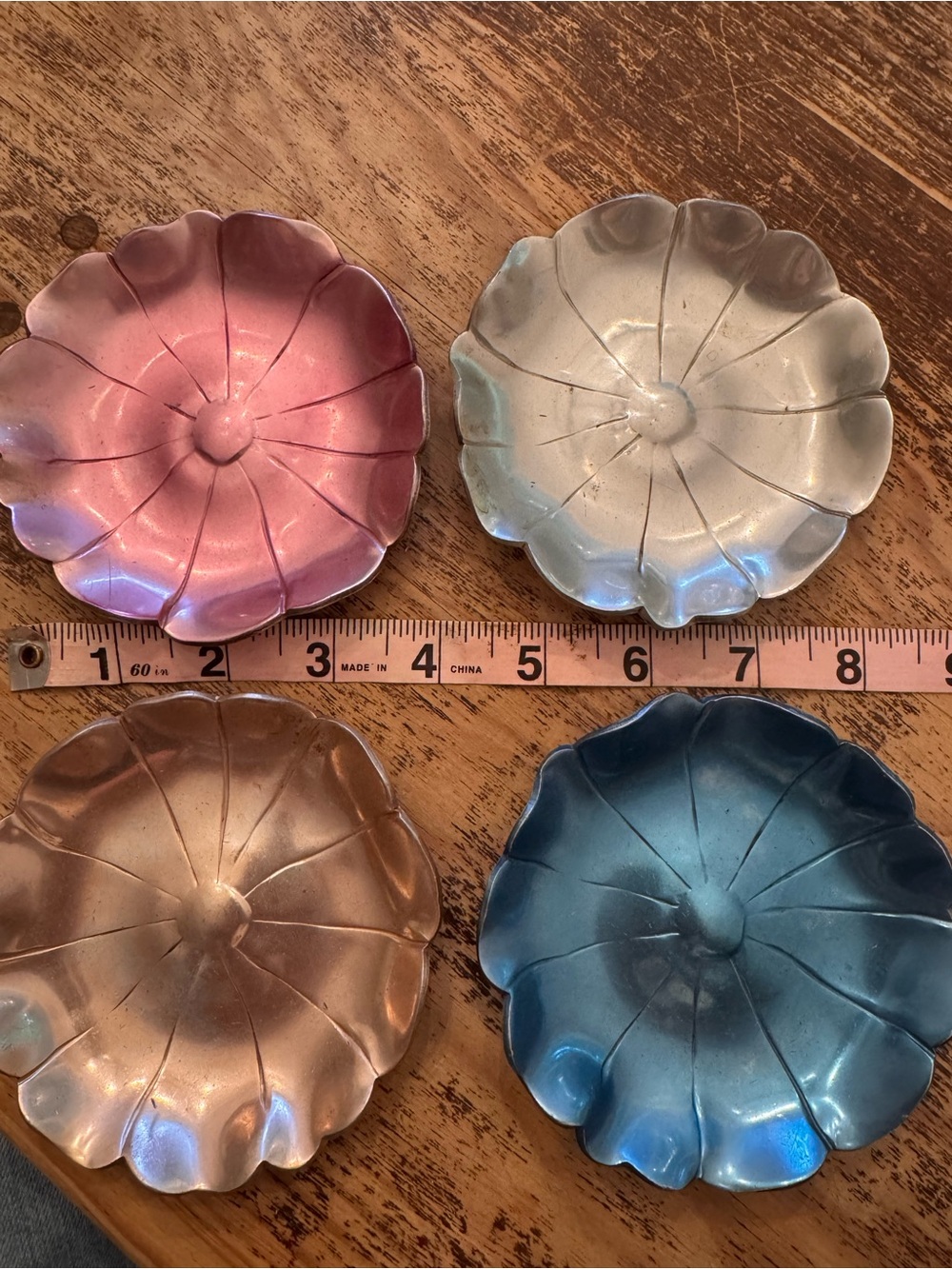 Vintage McClelland Barclay Set of 4 Dogwood Floral Metal Trinket Dishes 4”